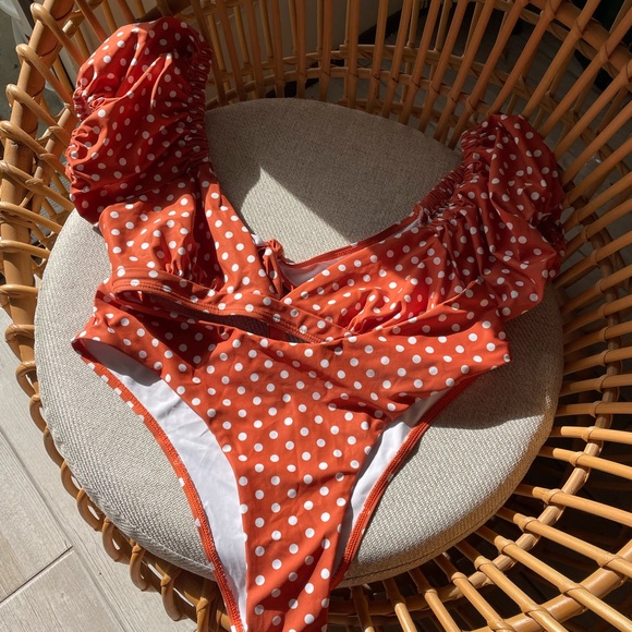 Source Unknown Other - Orange & White Polka Dot Bathing Suite